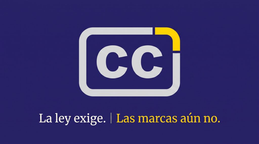 Icono de subtítulos (CC) junto al texto: La ley exige. Las marcas aún no.